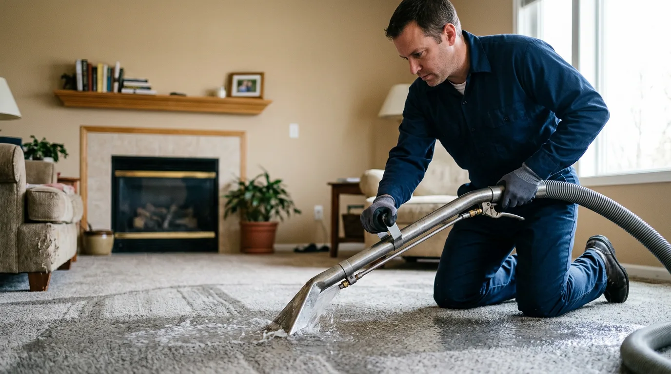 Water damage restoration technician working near Putnamville, IN
